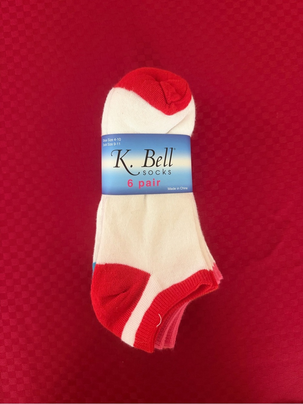 K. Bell Women’s White Low-Cut Athletic Socks with Red Accents - 6 Pair